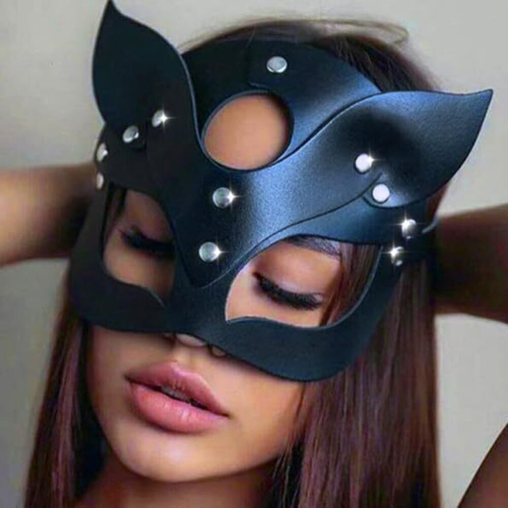 9087 Black Leather Masks Masquerade Cat Mask PU Eye Covers Halloween